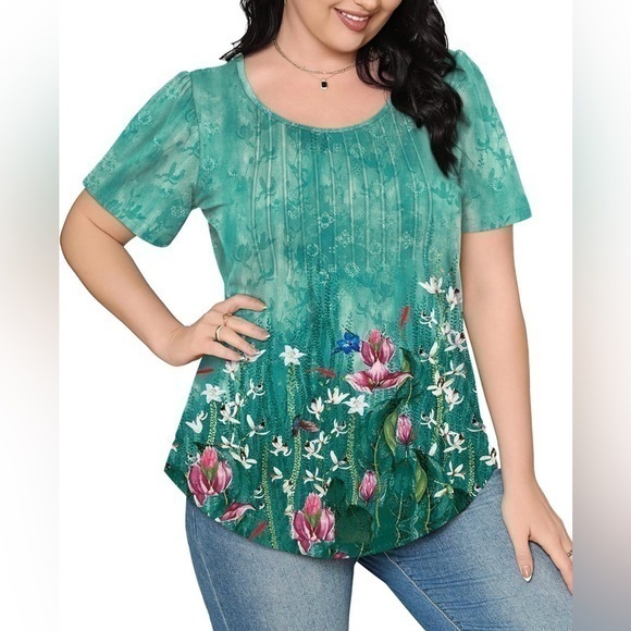 Women's Green Floral Top - Picture 1 of 2